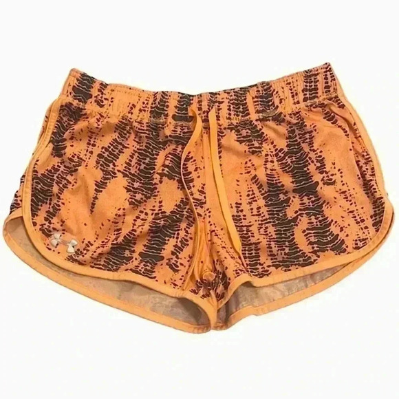 Small UNDER ARMOUR ABSTRACT ATHLETIC SHORTS ORANGE & BLACK HEAT GEAR - Picture 1 of 12